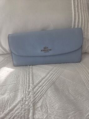 Coach Light Blue Pebbled Leather Continental Wallet